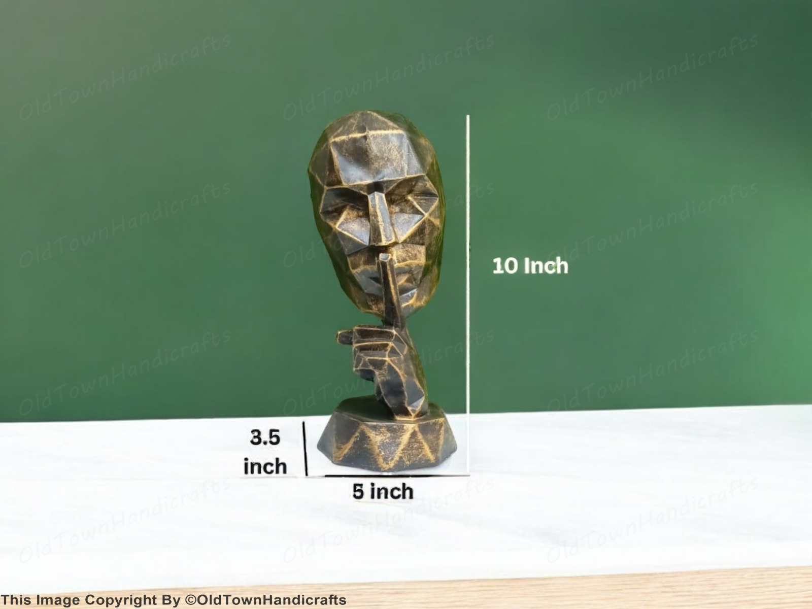 Diamond Cut Face Polyresin Handicraft Antique Human Face Decor 5x10 Inch Gold