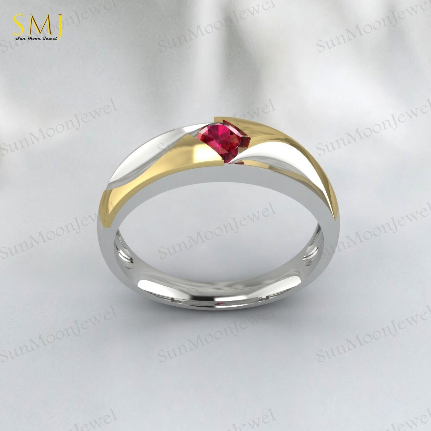 Two Tone Engagement Rings For Couples Lab Created Red Ruby Rings 925 Silver