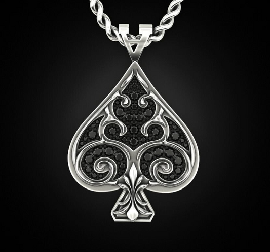 Silver Ace of Spades Poker Pendant Gift For Men and Women Playing Card Necklace