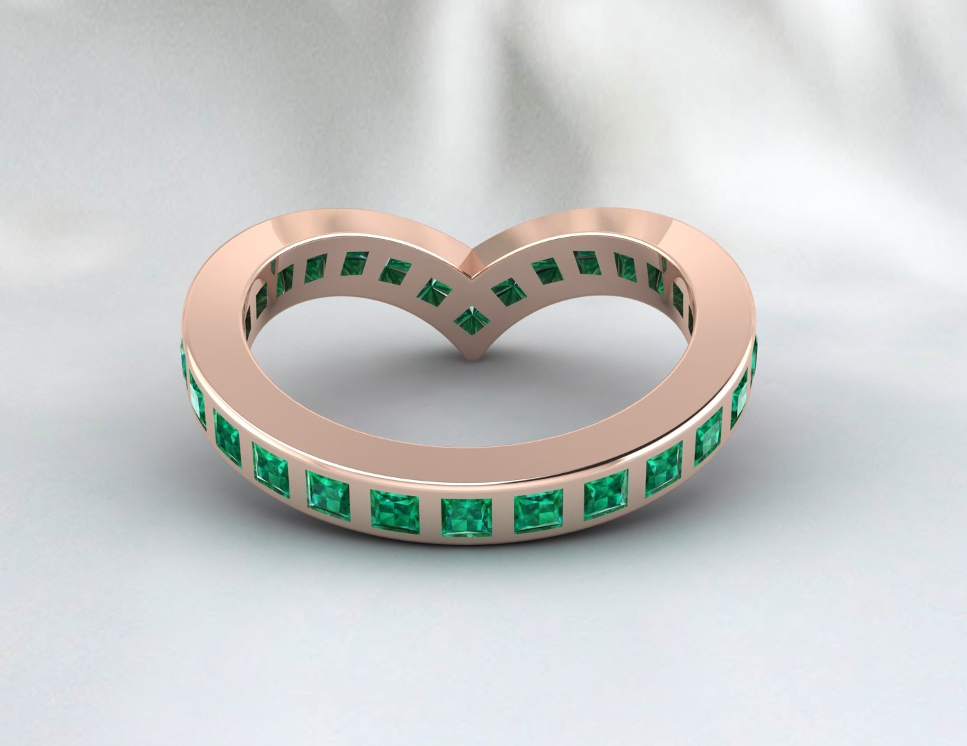 Princess Cut Emerald Green Wedding Band Fine Silver Lab Created Curved Band