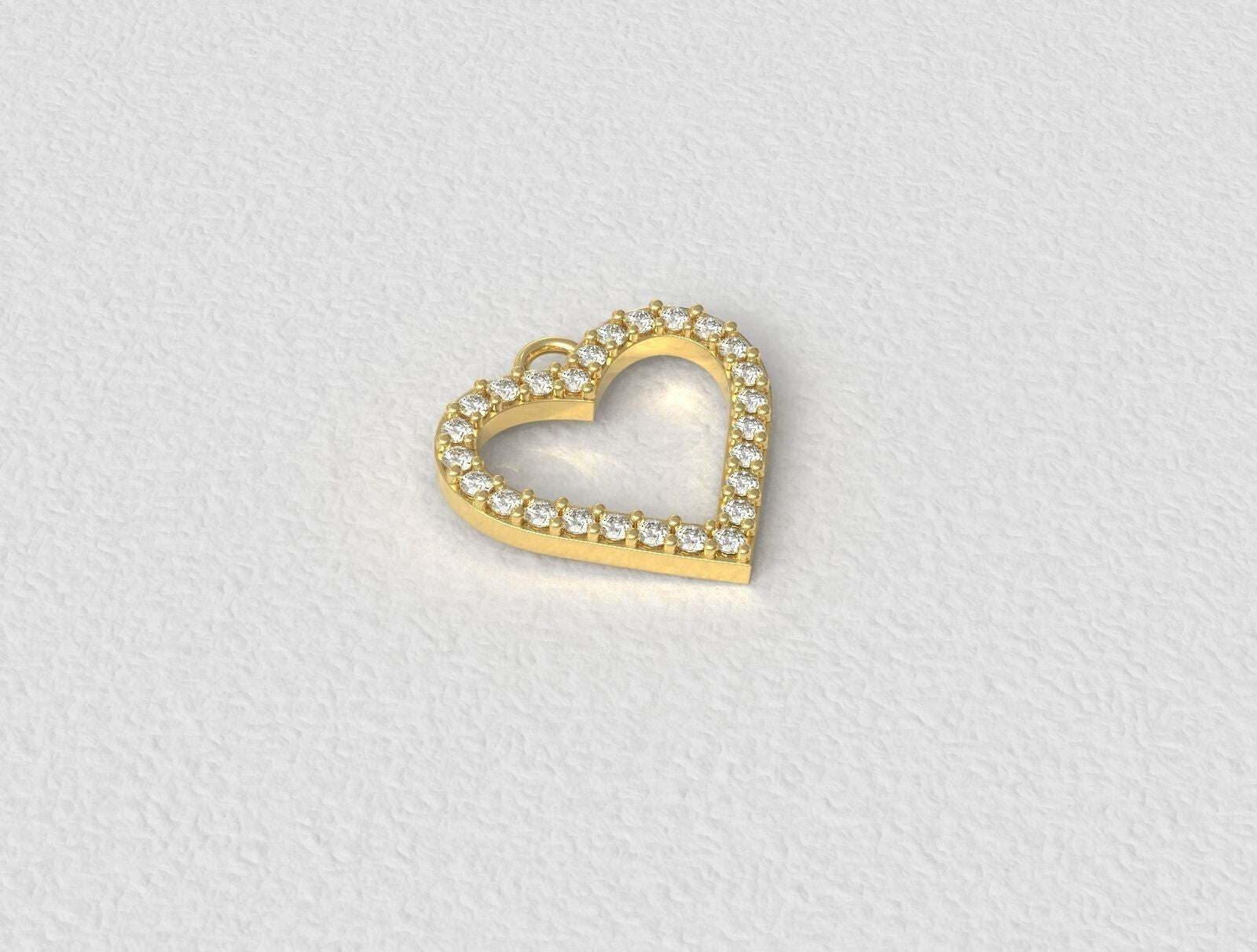 Round Cut Cubic Zirconia Diamond Heart Pendant Necklace For Women Yellow Brass
