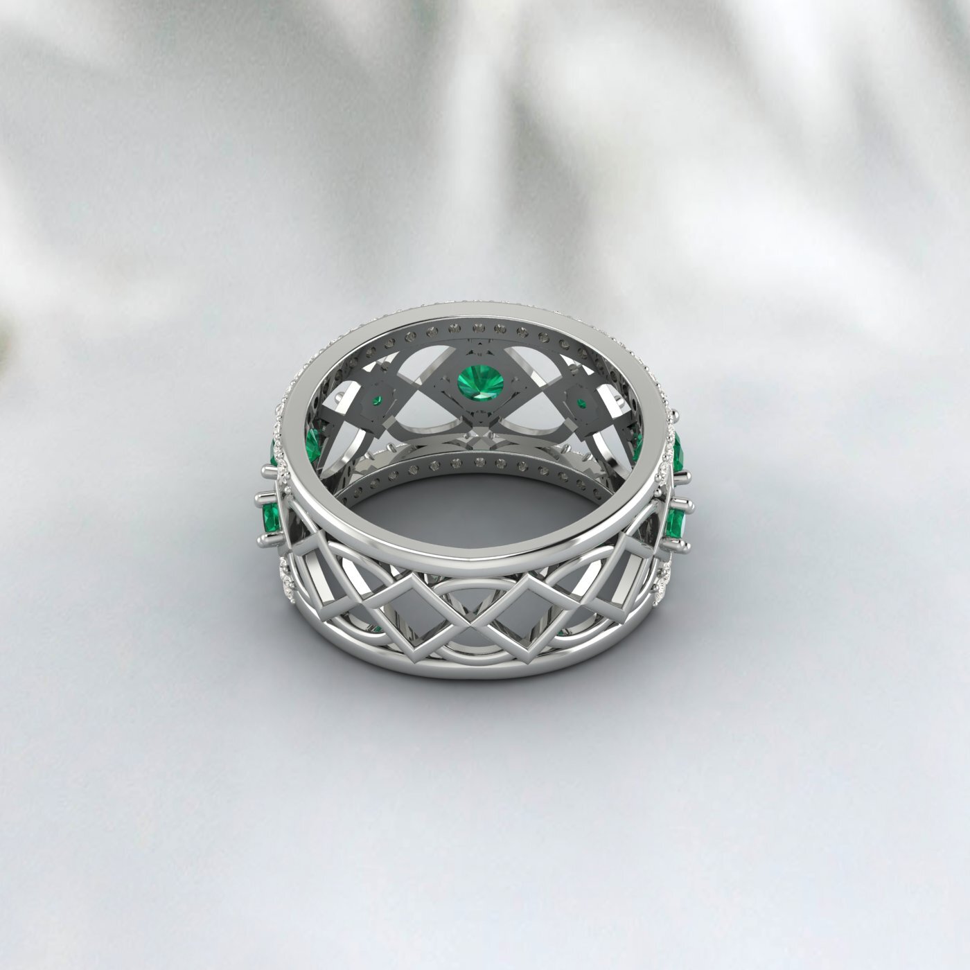 Lab Created Emerald 925 Sterling Silver Rose Gold Prong Stacking Matching Band 