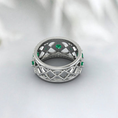Lab Created Emerald 925 Sterling Silver Rose Gold Prong Stacking Matching Band 