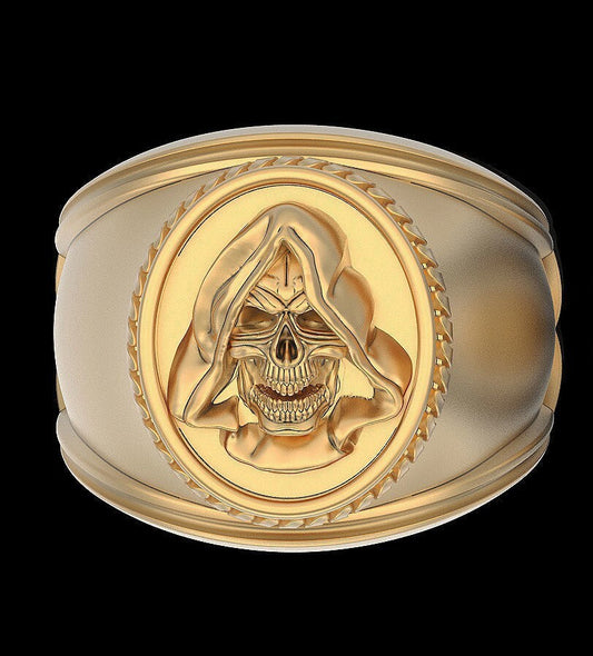 Gothic Men Hooded Skull Santa Muerte Ring Brass Punk Retro Biker Ring Us5~ 15