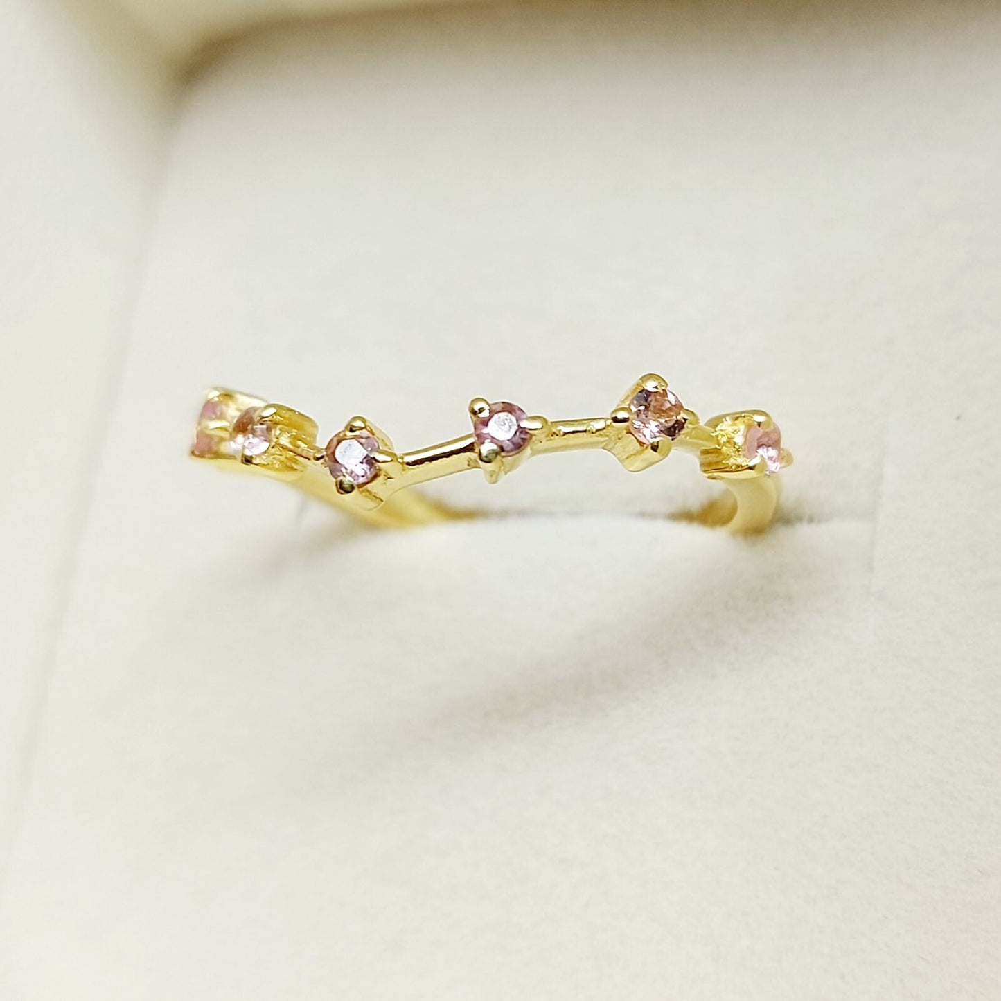 Natural Pink Sapphire Simple Band 925 Sterling Silver Curved Designer Band Gift