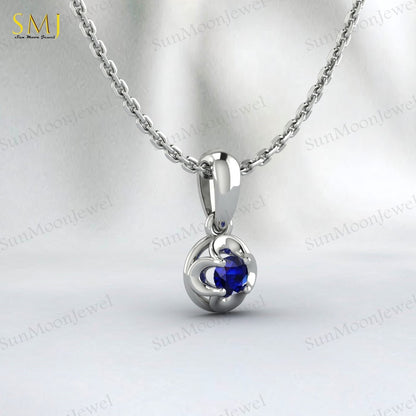 Lab Created Blue Sapphire Necklace Sepetember Birthstone 925silver Gift For Love