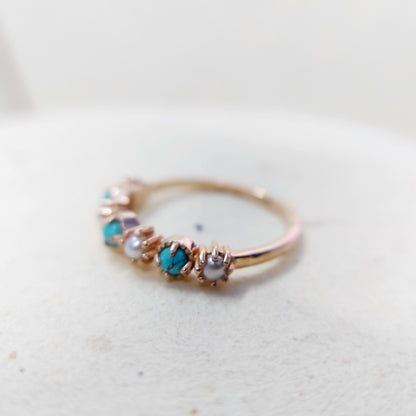 Turquoise Pearl Half Band Gemstone Wedding Engagement Ring For Women Gift Us5~15