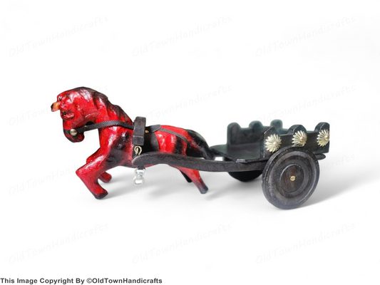 Horse Handcrafted Pink Jumping Horse with Cart Showpiece Home Decor Figurine
