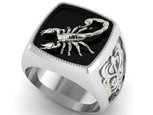Silver 925 Scorpion Zodiac Ring Large Signet Punk Rock Style US5-15 Unisex Ring