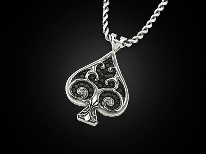 Silver Ace of Spades Poker Pendant Gift For Men and Women Playing Card Necklace