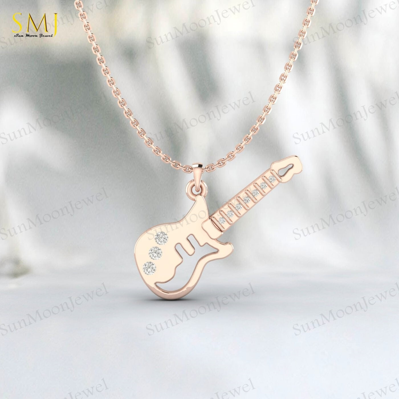 Lab Diamond Guitar Necklace Kids Jewelry Charm Guitar Necklace 925 Silver