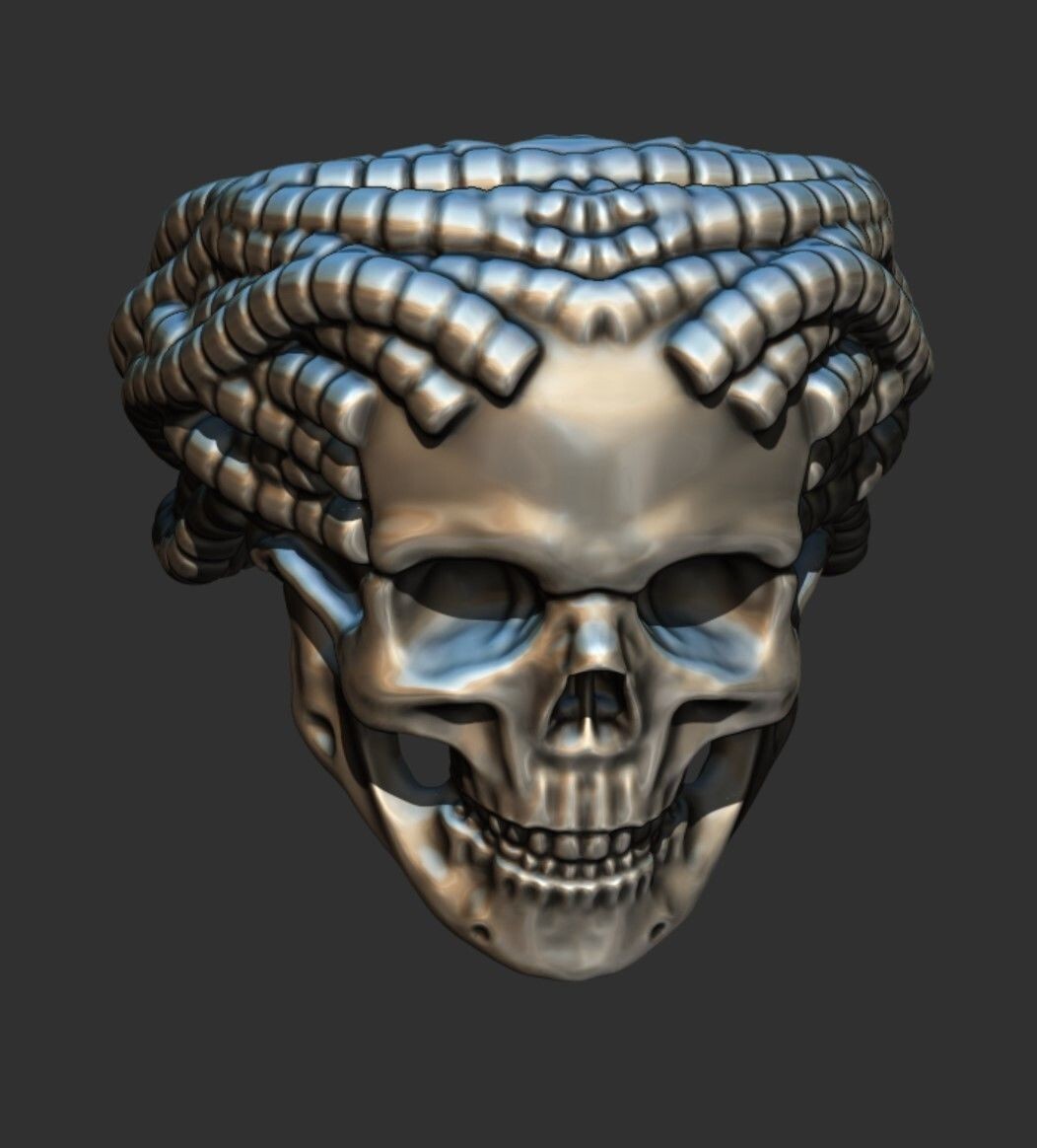 Skull Rope Ring Silver Gothic Biker Punk Handmade Skull Ring Men Women US5~15