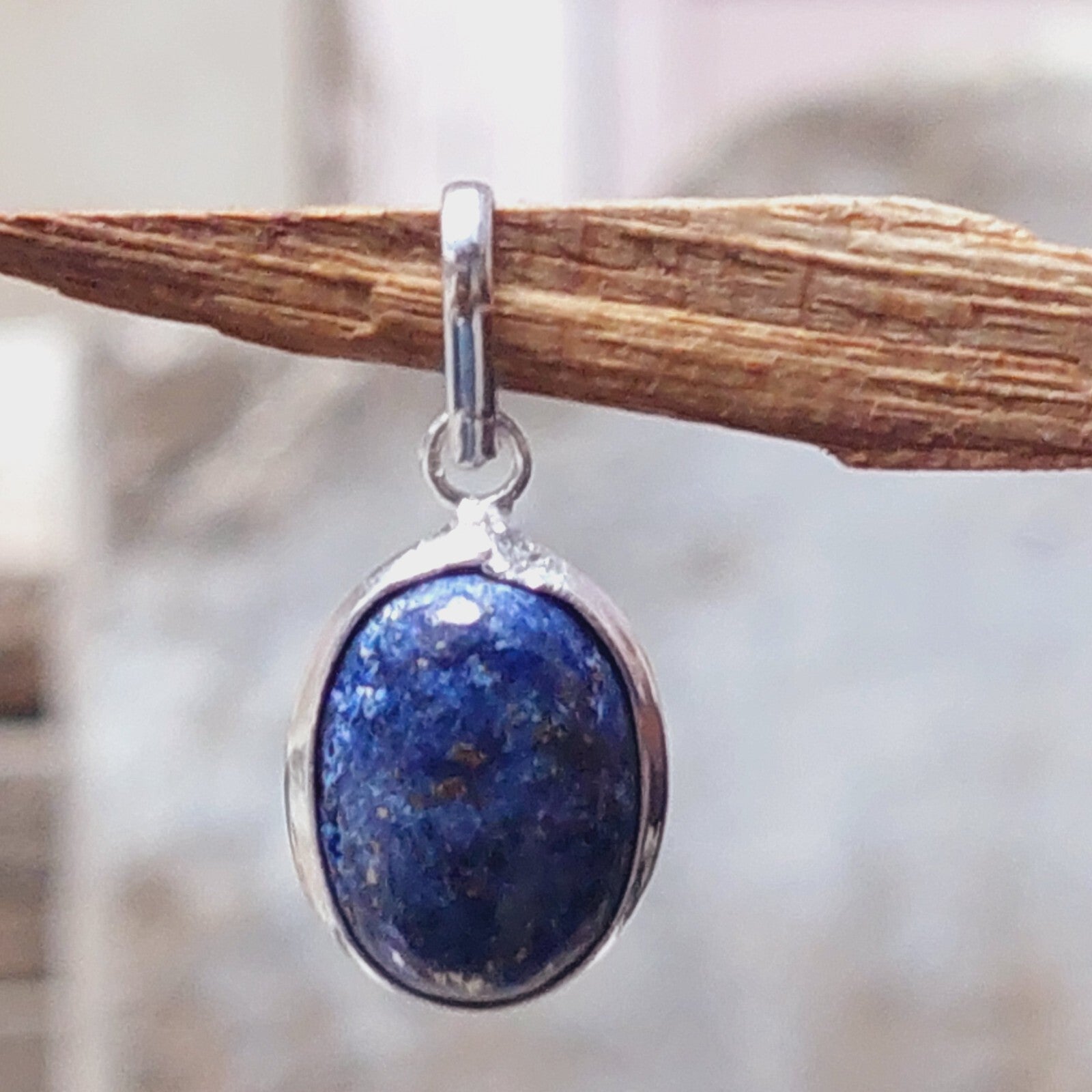 925 Sterling Silver Ovel Lapis Lazuli Pendant Necklace,September Birthstone Gift