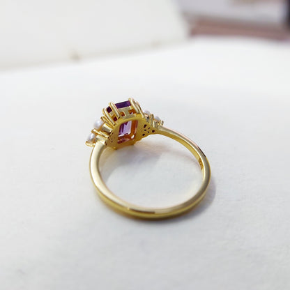 Emerald Cut Amethyst Pearl Ring Handmade Engagement Anniversary Ring Gift Us5~15