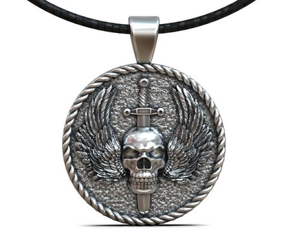 Gothic Mens Biker Skull Wings Pendant MENDEL Skull Wings Necklace Silver Jewelry