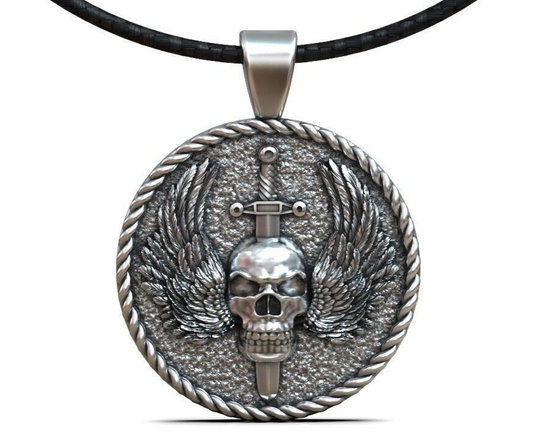 Gothic Mens Biker Skull Wings Pendant MENDEL Skull Wings Necklace Silver Jewelry