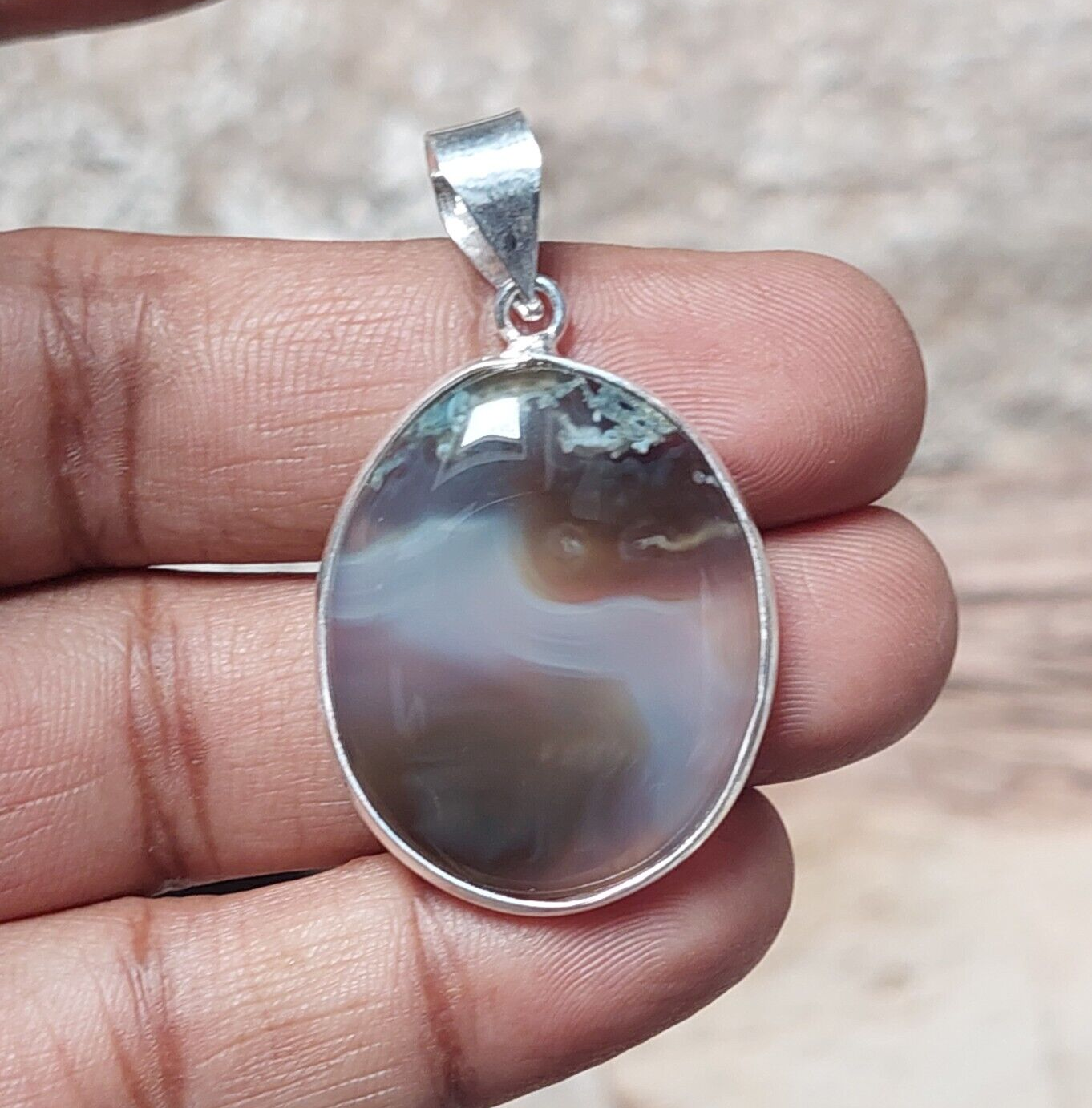 Oval Natural Brown Banded Agate Pendant 925 Sterling Silver Pendant Gift For Her