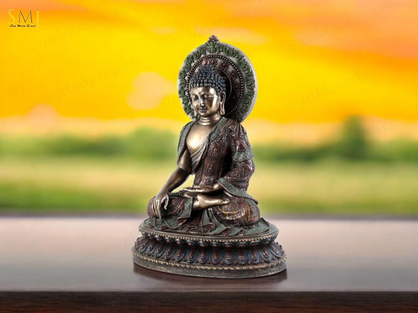 Copper Finish Buddha Statue Buddha Amitabha Meditation & Home Decor And Gift