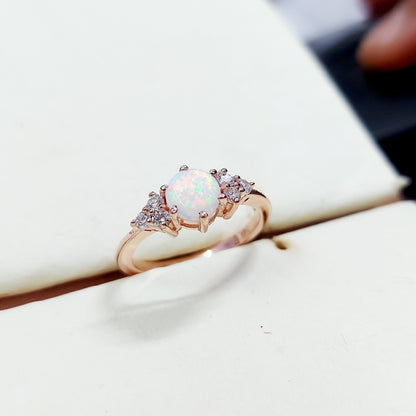 Natural Opal Round Cut Moissanite Engagement Wedding Women Silver Ring US5~15