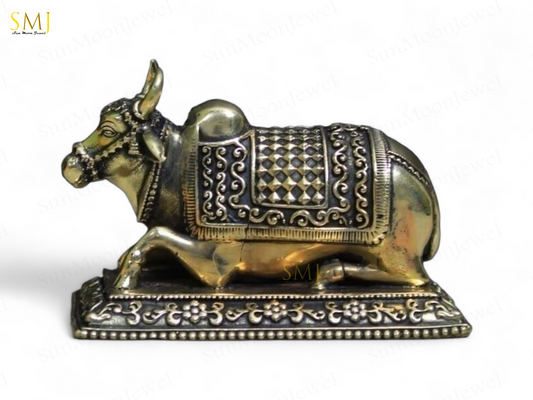 Brass Nandi Statue with Base Nandi Statue Handmade Sacred Bull Sculpture Gift