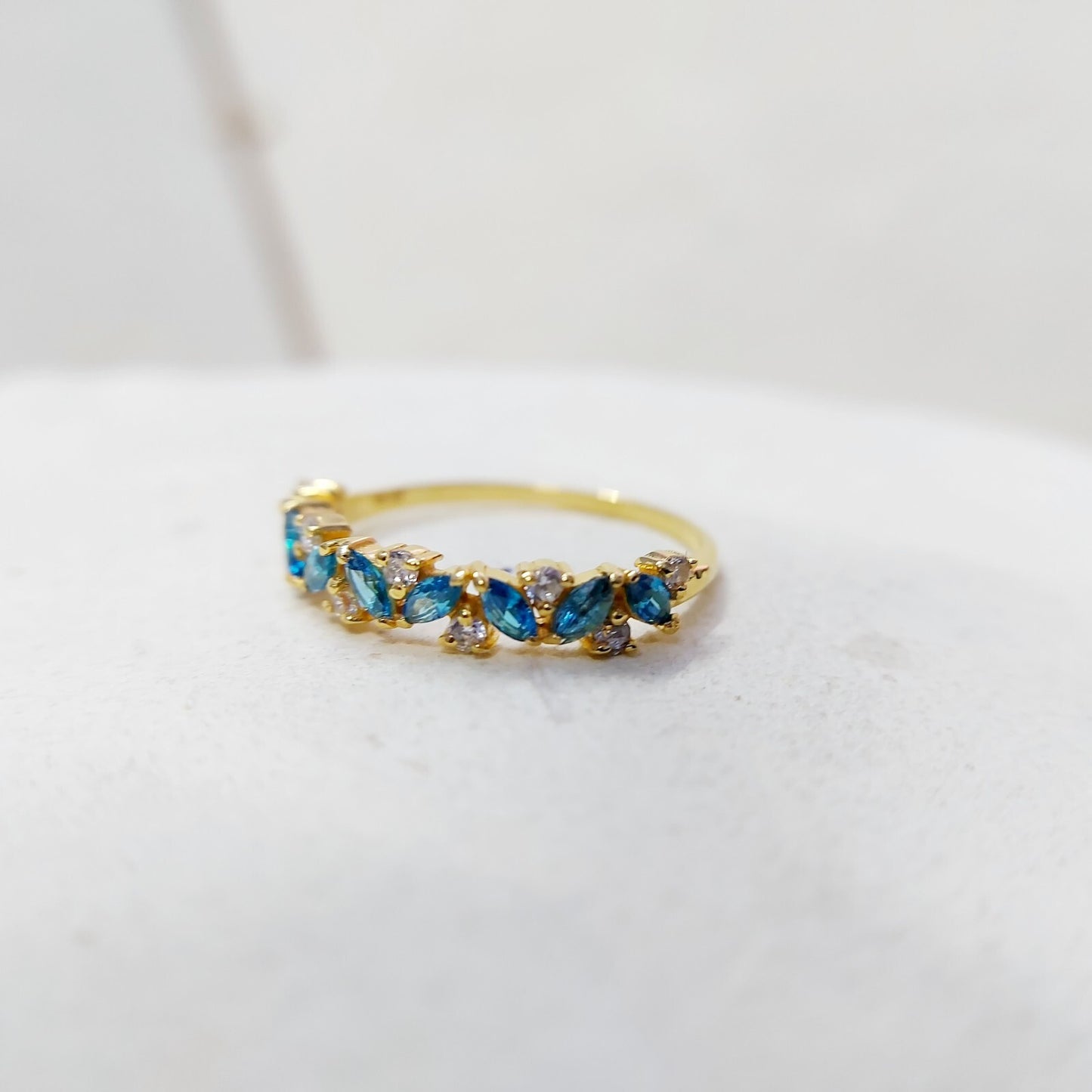 Marquise Blue Topaz Engagement Ring 925 Silver Handmade Band Wedding Band Us5~15