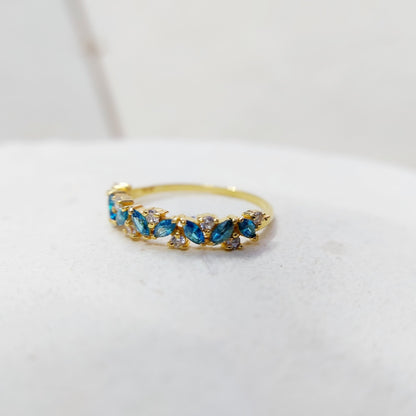 Marquise Blue Topaz Engagement Ring 925 Silver Handmade Band Wedding Band Us5~15