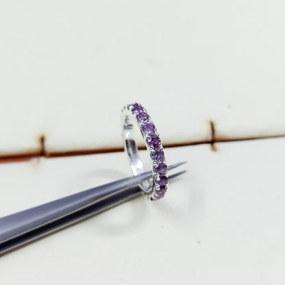 925 Silver Natural Amethyst Eternity Band Ring Wedding Ring Women Gift US5 ~15