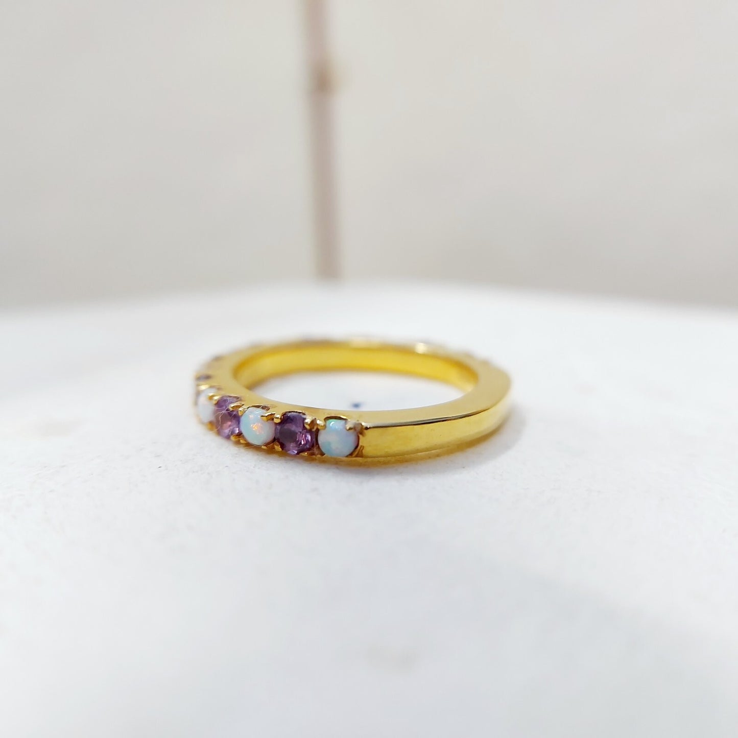 Opal Amethyst 925 Silver Ring Women Half Eternity Band Women Wedding Gift Us7~15