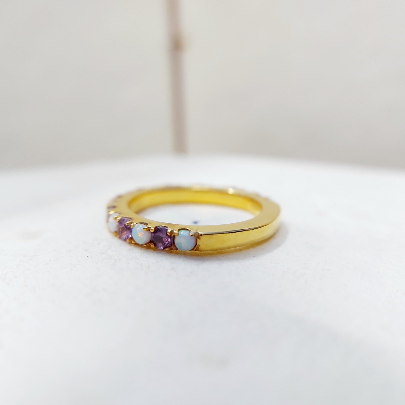 Opal Amethyst 925 Silver Ring Women Half Eternity Band Women Wedding Gift Us7~15