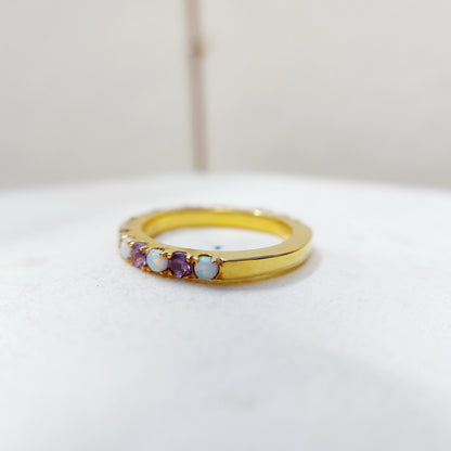 Opal Amethyst 925 Silver Ring Women Half Eternity Band Women Wedding Gift Us7~15
