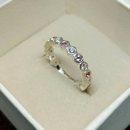 Natural Pink Tourmaline Eternity Band 925 Sterling Silver Wedding Band For Her