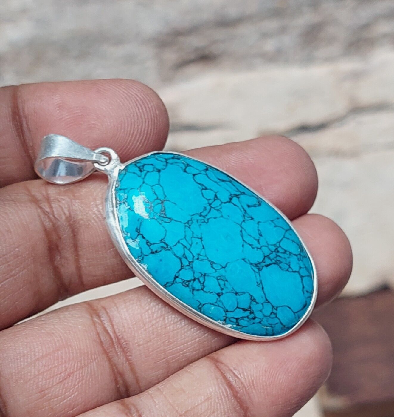 Turquoise Gemstone Sterling Silver Pendant Necklace For Women,Anniversary Gift