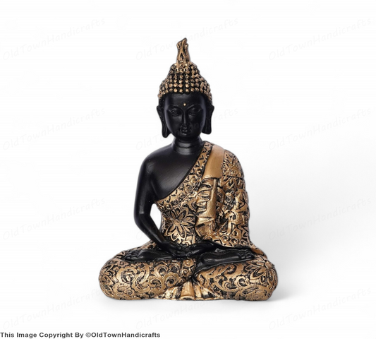 Black & Copper Polyresin Meditating Lord Buddha Statue Ideal for Home Decor Gift