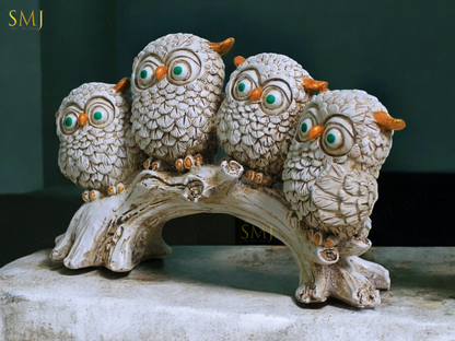 Resin Owl Family Figurine Vintage Owl Handmade Owl Statue Gift  Animal Figurine