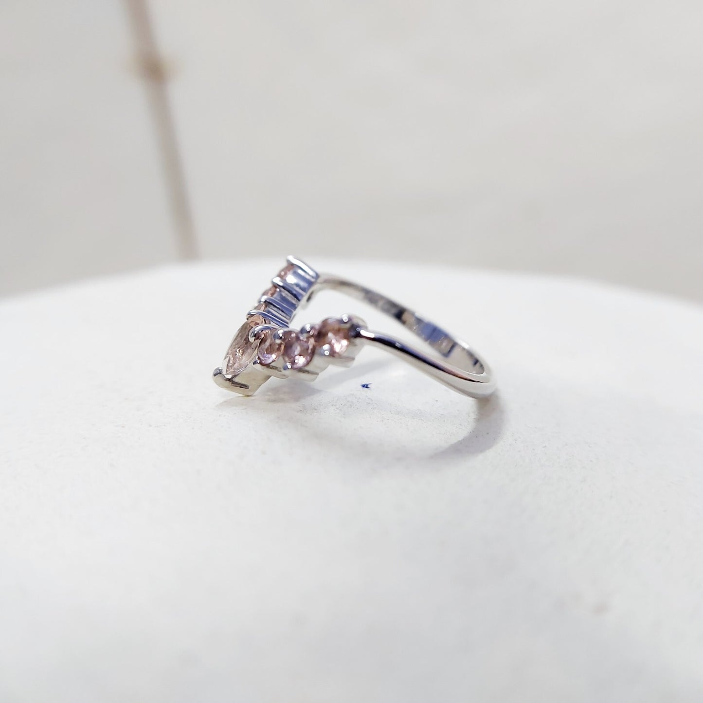 Morganite V Chevron Wedding Band Silver Art Deco Stacking Gift Women Ring US5~15