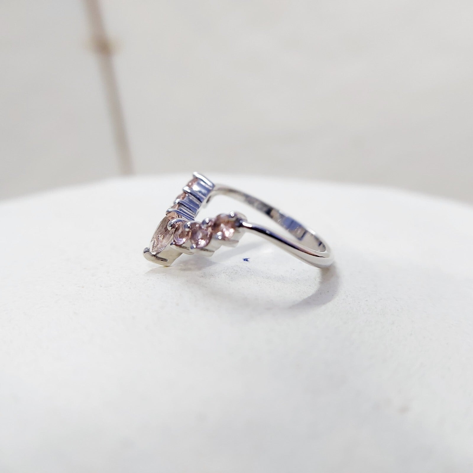 Morganite V Chevron Wedding Band Silver Art Deco Stacking Gift Women Ring US5~15