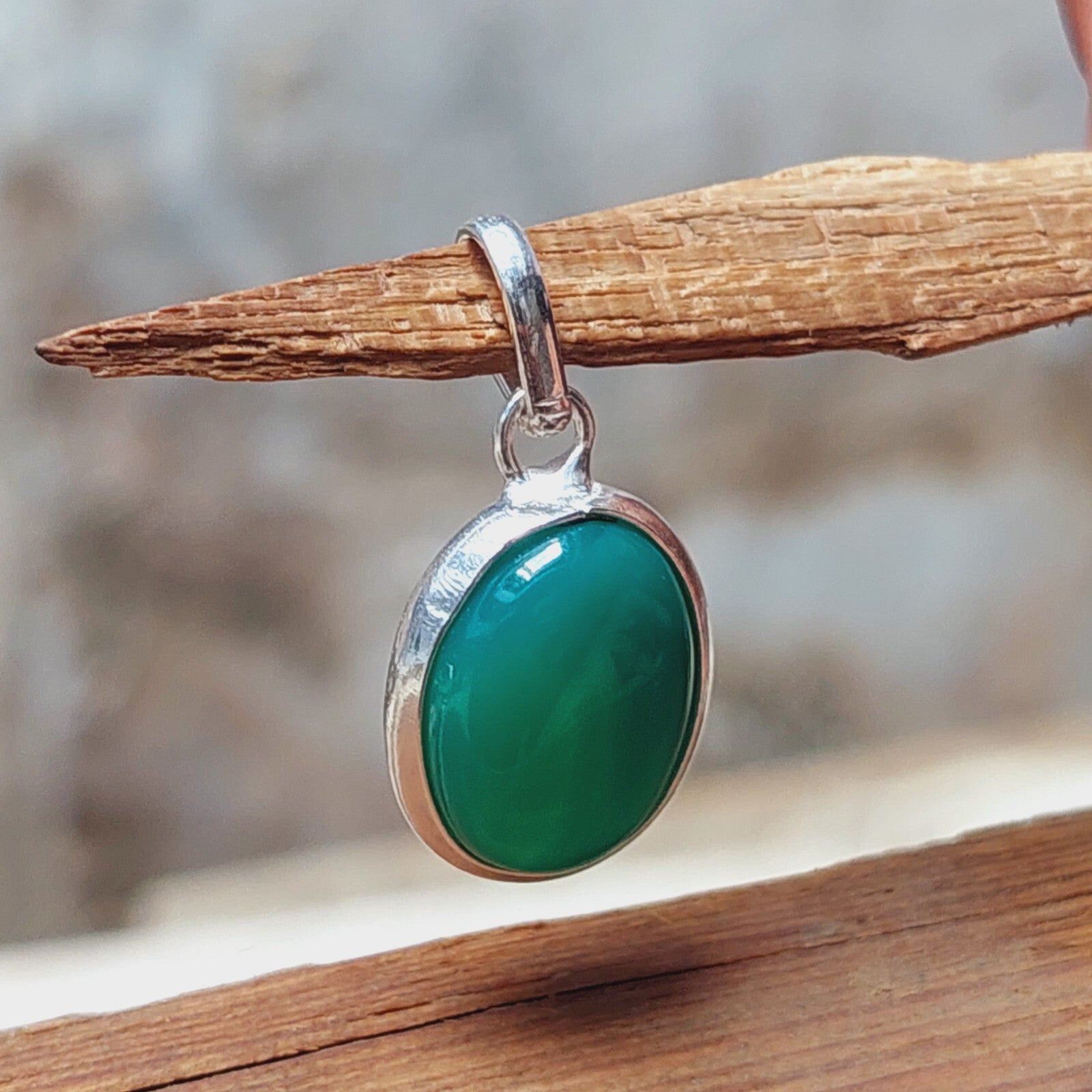 925 Sterling Silver Ovel Green Onyx Handmade Pendant Necklace,Gift For Friend
