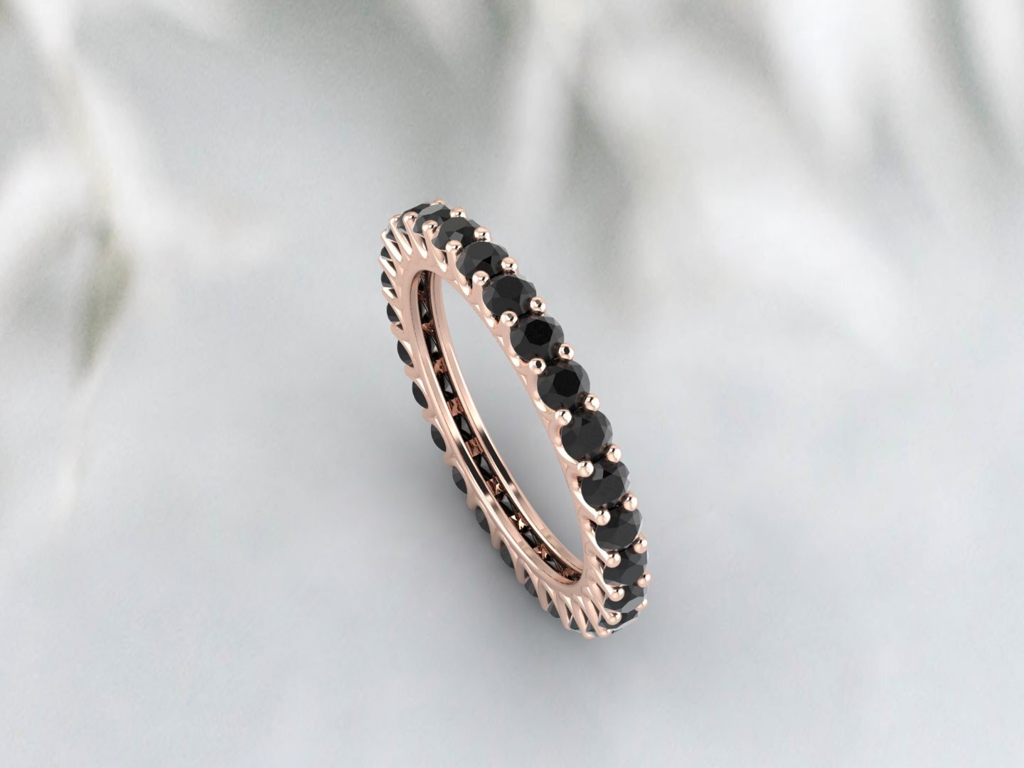 Natural Round Black Onyx Band Eternity Stacking Promise Fine Silver Band