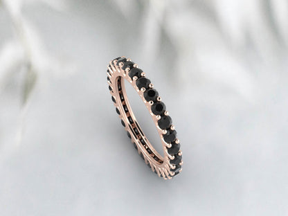 Natural Round Black Onyx Band Eternity Stacking Promise Fine Silver Band