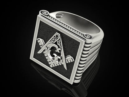 Mason Ring US7-15 Chrome 925 Silver G Symbol Freemason George Washington Style