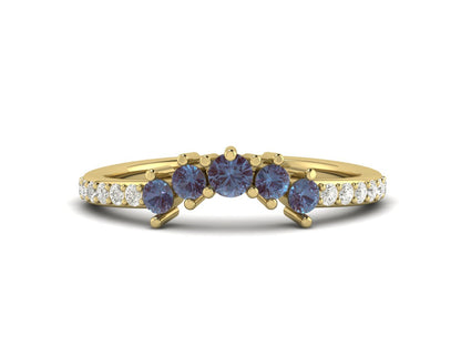Natural Alexandrite Curved Wedding Band Half Eternity Fine Silver 5 Gemstone