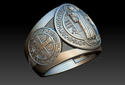 Saint Benedict Cross Ring 925 Silver Christian Signet Ring US5~15 Faith Gift