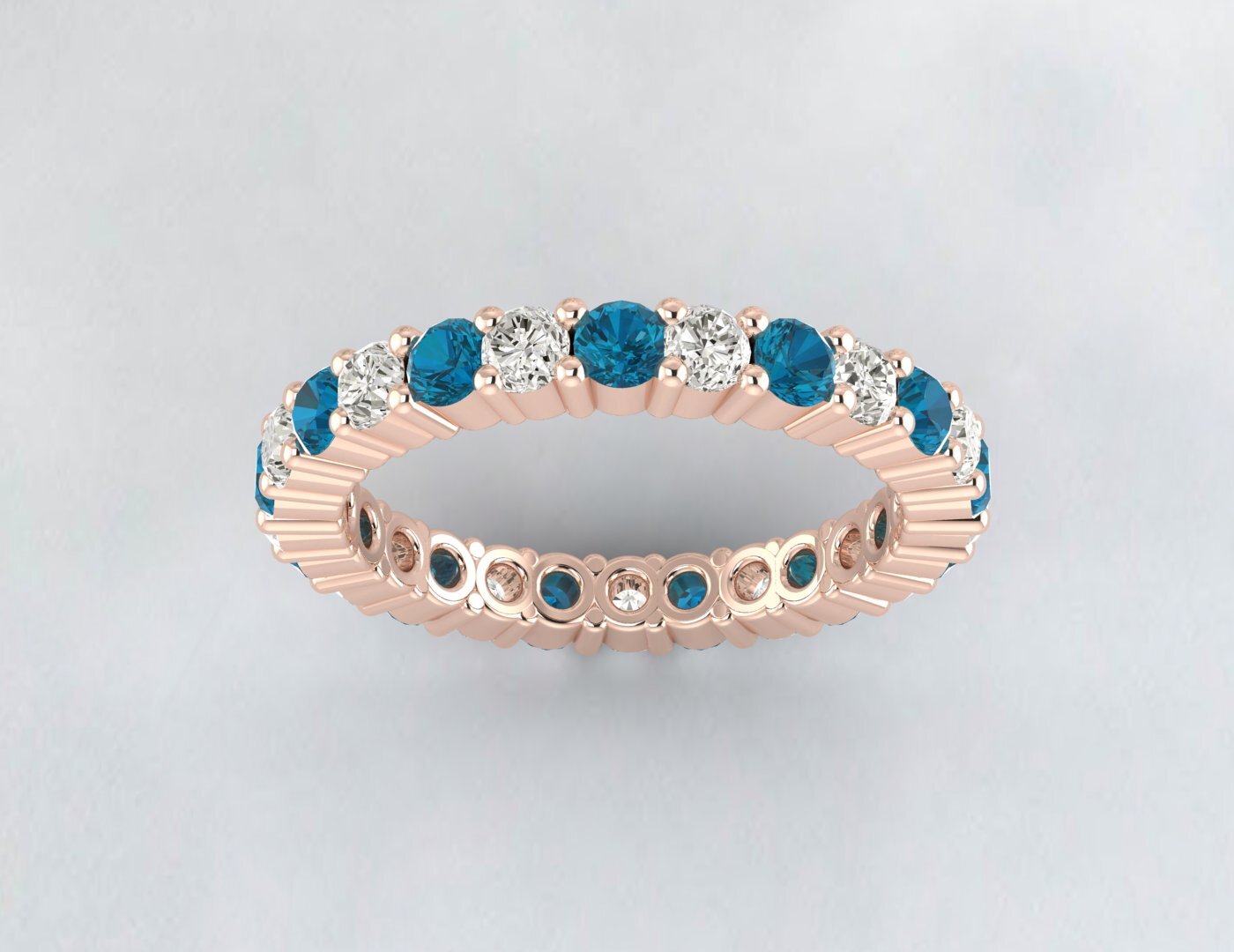 Natural London Blue Topaz Eternity Band Simulated Diamond Sterling Silver Band