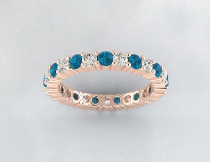 Natural London Blue Topaz Eternity Band Simulated Diamond Sterling Silver Band