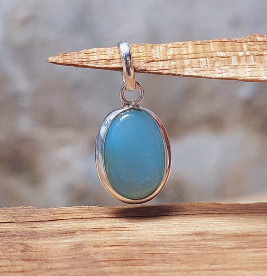 925 Sterling Silver Ovel Sky Blue Agate Pendant Layering Necklace,Wife Gift