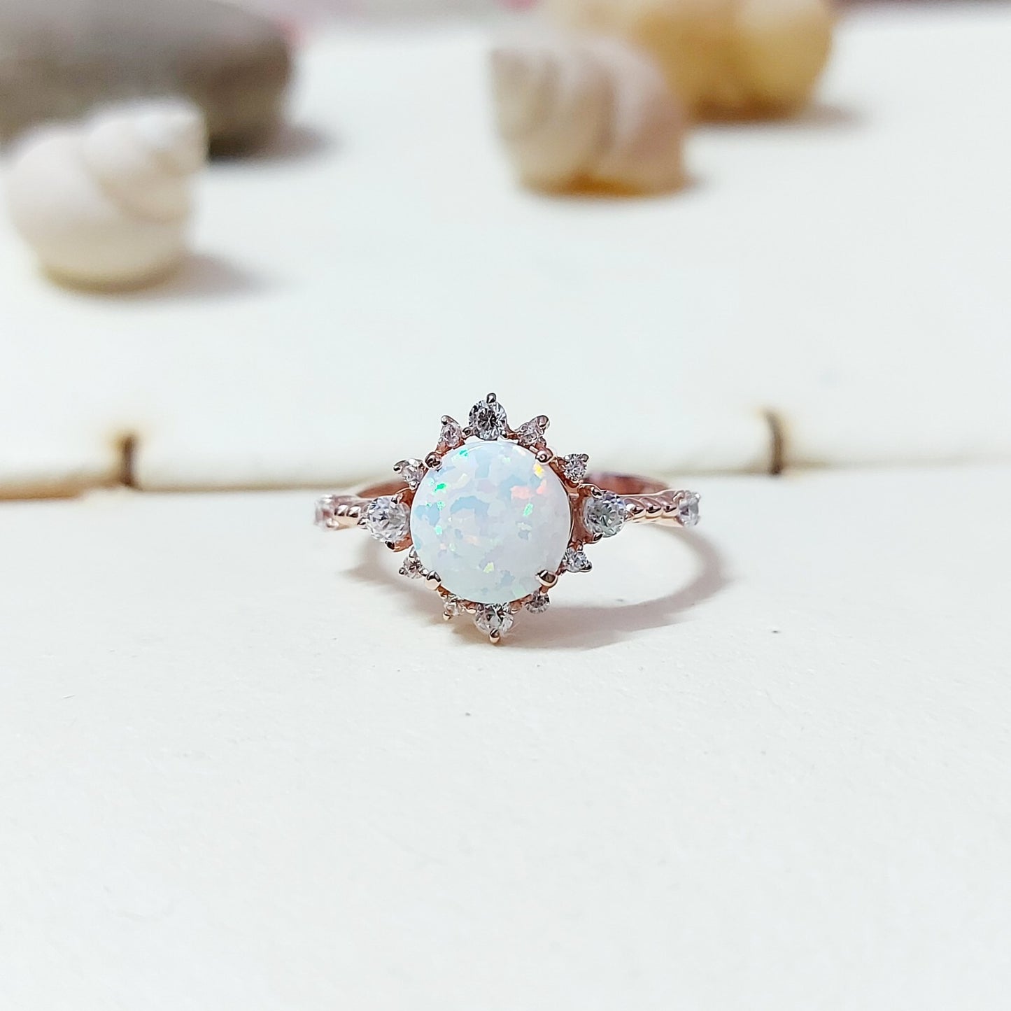 Round Cut Natural Fire Opal Halo Engagement Ring Silver Moissanite Women US5 ~15
