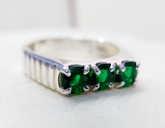 Round Cut Emerald Eternity Engagement Ring 925 Silver 3 Stone Women Ring Us5~ 15