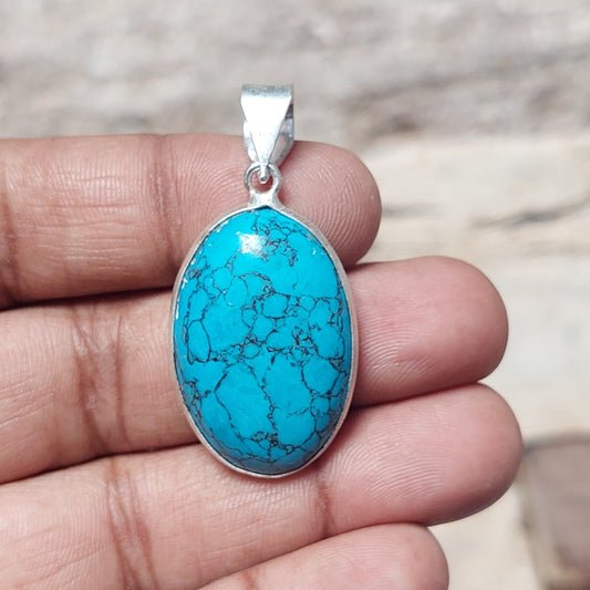 925 Sterling Silver Natural Blue Turquoise Pendant Pendant Necklace For Girl