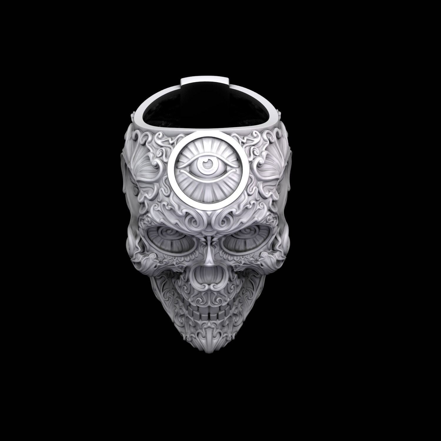 Skull Ring 925 Sterling Silver Modern Design Handmade Large Statement US5~ 15