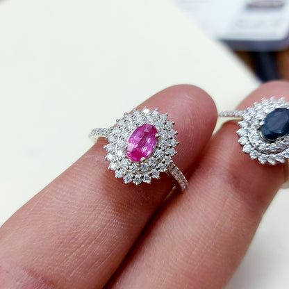 Pink Sapphire Diamond Engagement Ring Silver Round Oval Cut US5 ~15 Women Ring